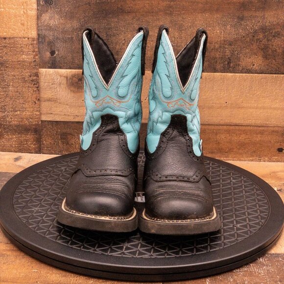 JUSTIN GYPSY WOMENS COWGIRL BOOTS BLACK TEAL LEATHER FARM RANCH COWBOY SIZE 7B - Picture 2 of 9